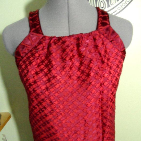 M.S.S.P. MAX STUDIO Velvet Chiffon High neck Top XS Red Trapeze Tunic blouse Hot - Picture 1 of 9